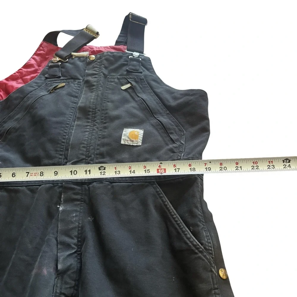 Carhartt Bib Overalls Mens 44x30 Black R38 Duck Insulated Quilt Lined Workwear
